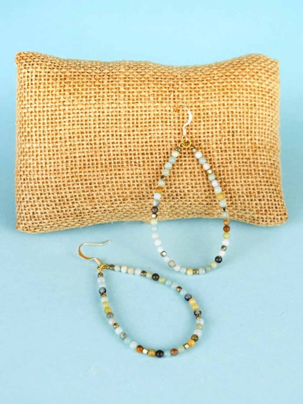 NWT Dylan Jewelry Brooke Amazonite Gold Tone Dangle Earrings Beaded Hoop Chic